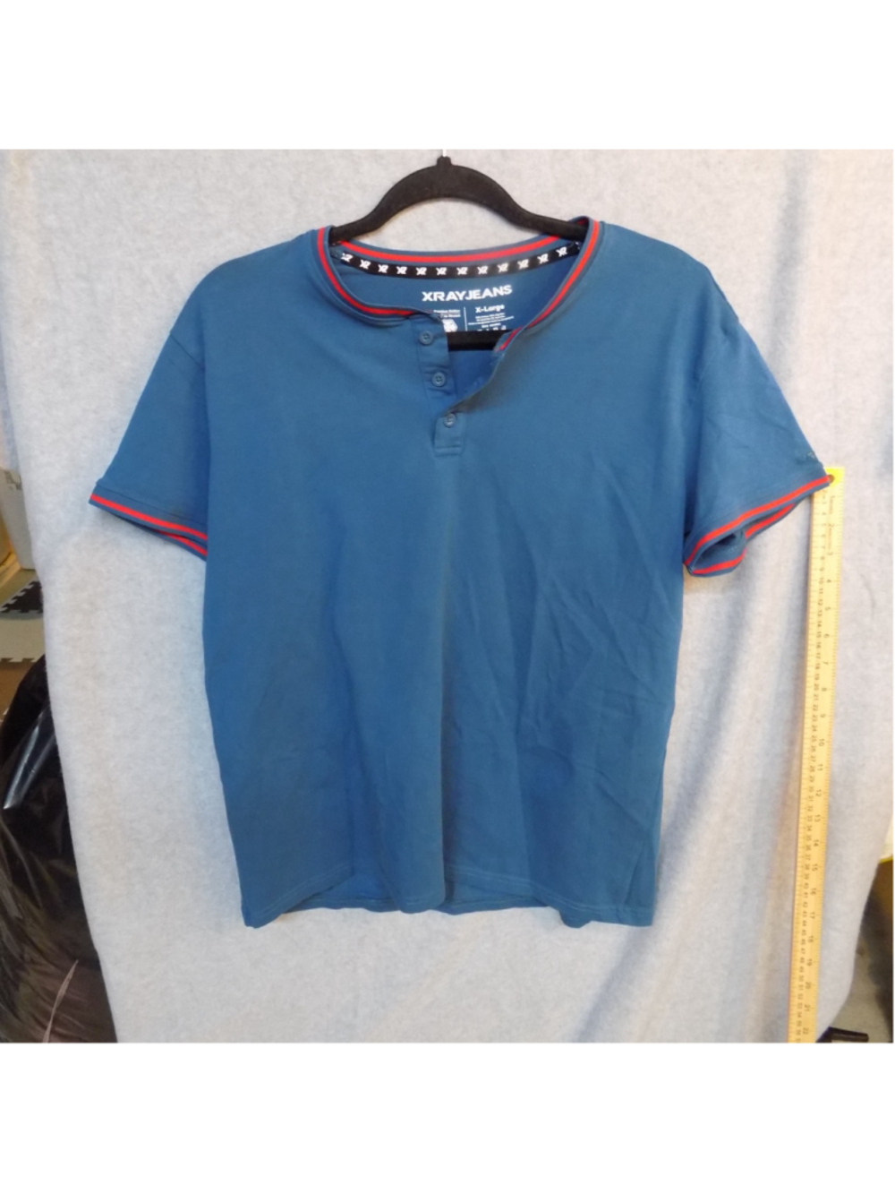 Men's XRAYJEANS Short Sleeve Henley Tee Shirt XL Blue Red